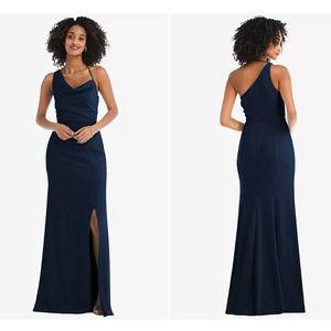 After Six ONE-SHOULDER DRAPED COWL-NECK MAXI DRESS - MIDNIGHT NAVY - Size 12